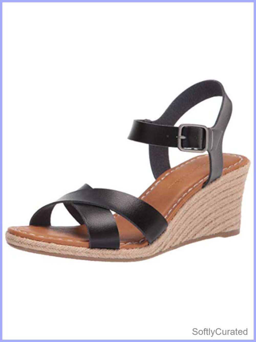 Espadrille Wedge Sandals Faux Leather Memory Foam Ankle Strap